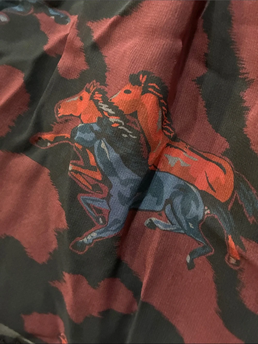 Coach Black Waistband Burgundy Floral Mini Skirt with Horse Print
